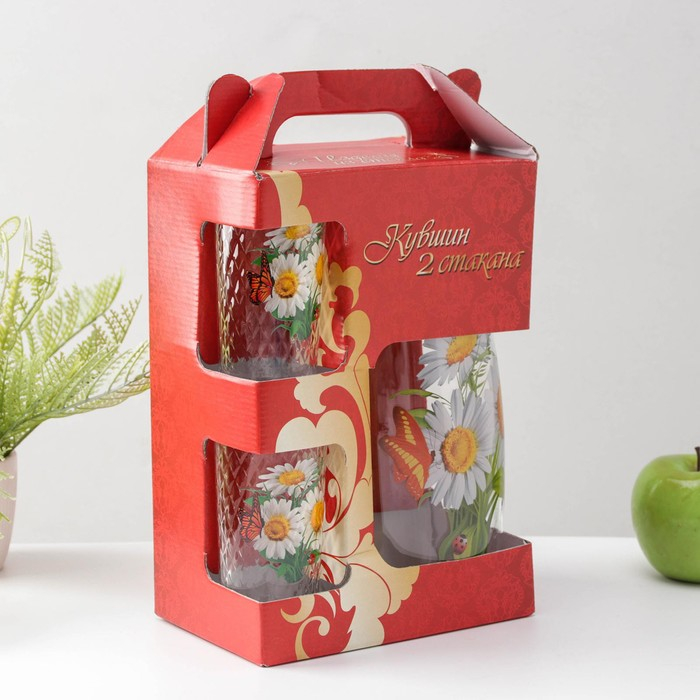 Набор питьевой &laquo;Букеты&raquo;, 3 предмета: кувшин 1,7 л, стаканы 230 мл, 2 шт, рисунок МИКС