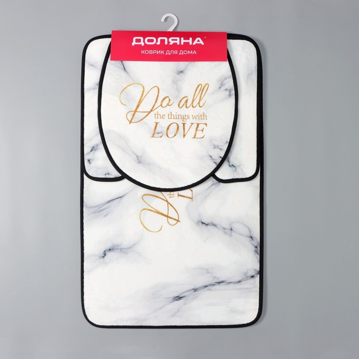 Набор ковриков для ванны и туалета Доляна &laquo;Мрамор&raquo;, 3 шт: 50&times;80, 45&times;50, 38&times;43 см, цвет серый