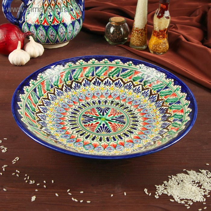 Ляган Риштанская Керамика Ляган Риштанская Керамика "Узоры", 33 см, синий, глубокий