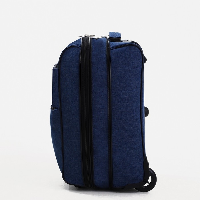 Чемодан малый 52 л (S), &laquo;Фабрика КАРТЕКС&raquo;, отдел на молнии, с расширением, наружный карман, 2 колеса, цвет синий