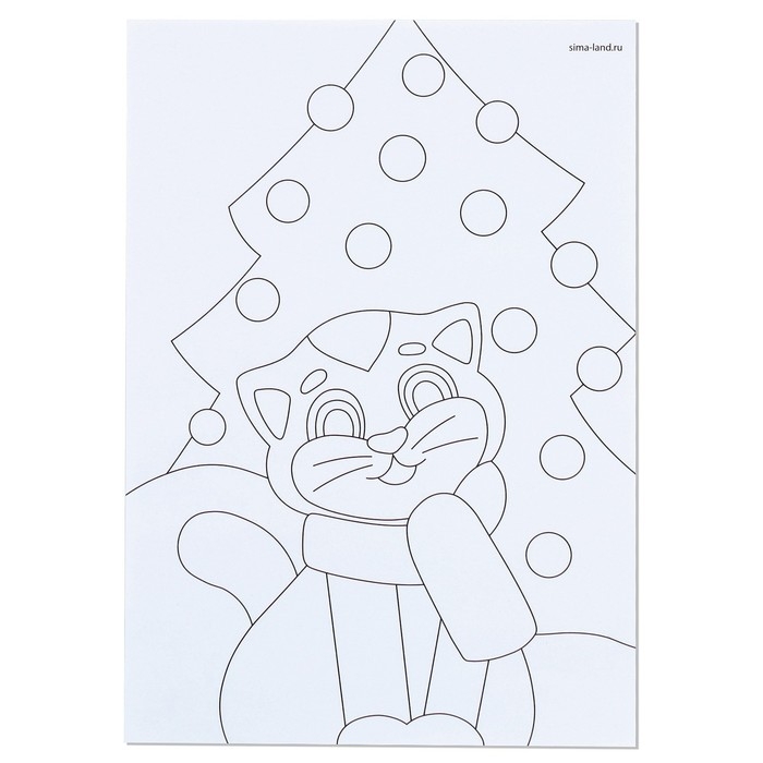 Валяние из шерсти на новый год. Живопись шерстью &laquo;Котёнок под ёлкой&raquo;, А5, новогодний набор для творчества