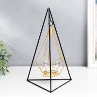 Подсвечник металл, стекло на 1 свечу "Пирамида в треугольнике" чёрный 33х16,5х15 см