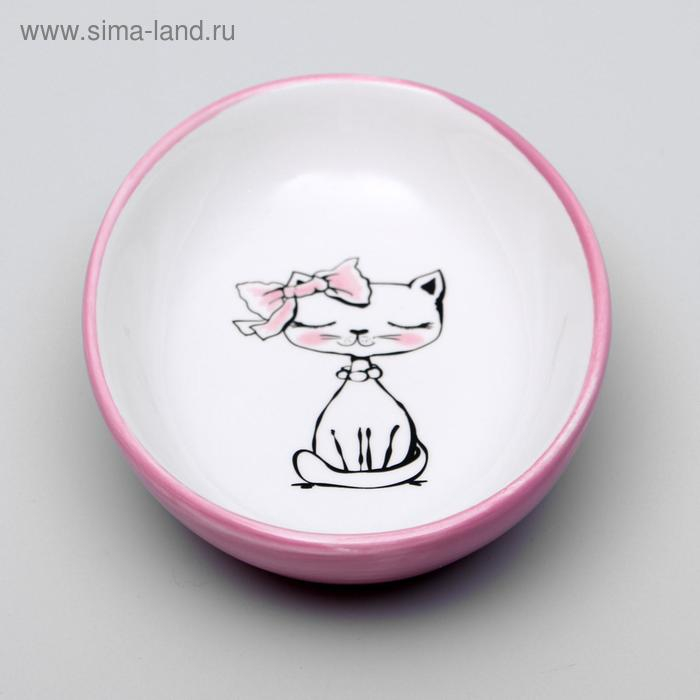 Блюдце керамическое Блюдце керамическое "Милая киса" 200 мл 15,7 х 11,3 х 3,8 см, розовая
