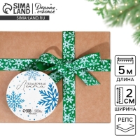 Лента декоративная репсовая &laquo;Снежный вихрь&raquo;, зеленая, 2 см &times; 5 м