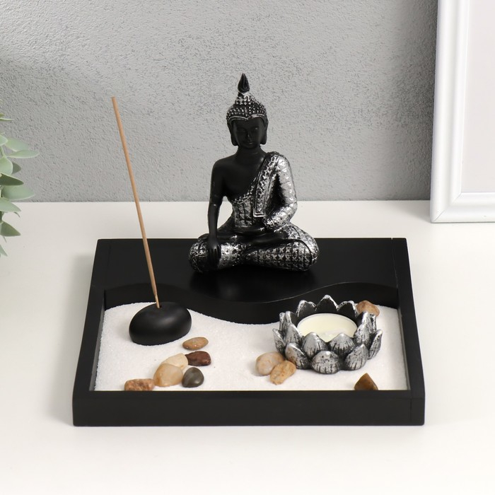 Сад камней Дзен "Будда просветление" песок белый + свеча 14х20х20 см