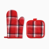 Новый год. Кухонный набор 2 пр. Этель Клетка цв.красный прих.17*17см, варежка-прихв. 26*16см,100%п/э