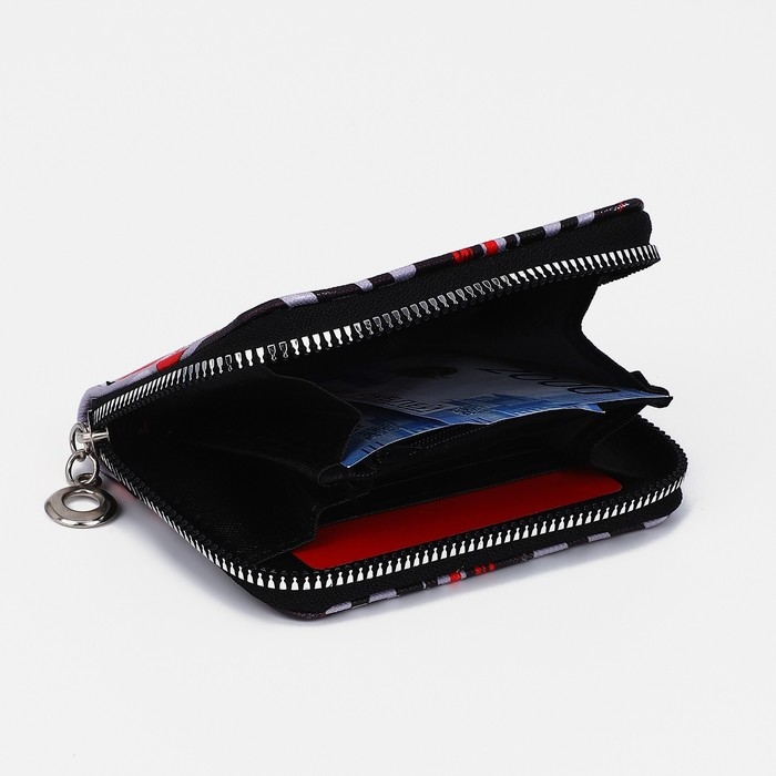 Кошелёк на молнии, отдел для карт, для монет, цвет чёрный/красный Кошелёк на молнии, отдел для карт, для монет, цвет чёрный/красный