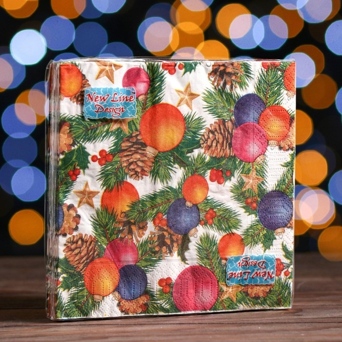 Новый год. Салфетки бумажные New Line Design &laquo;Шишки-шарики&raquo;, 33х33 см, 3 слоя