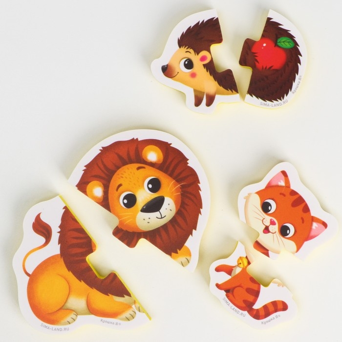 Мягкий пазл для малышей «Собираем животных», 20 пазлов, 40 деталей, Крошка Я Мягкий пазл для малышей «Собираем животных», 20 пазлов, 40 деталей, Крошка Я