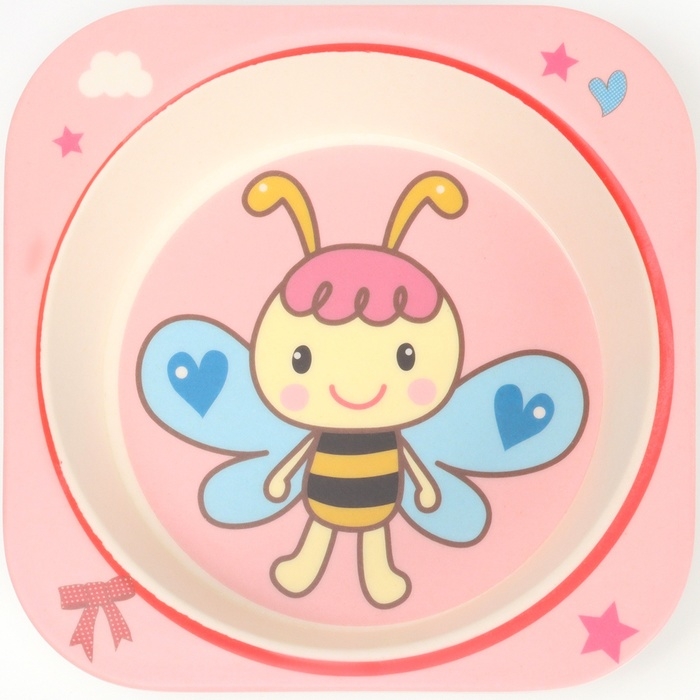 Набор бамбуковой посуды &laquo;Бабочка&raquo;, 5 предметов: тарелка, миска, стакан, вилка, ложка