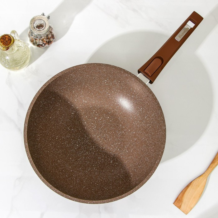 Сковорода &laquo;Гранит Brown&raquo;, d=28 см, съёмная ручка, стеклянная крышка, антипригарное покрытие, цвет коричневый
