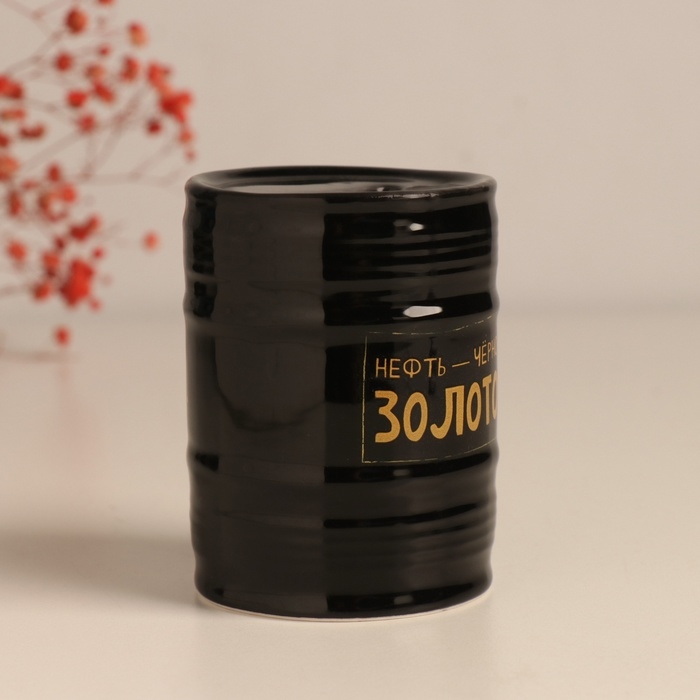 Копилка керамика "Нефть - чёрное золото!" чёрная 6,5х6,5х9 см