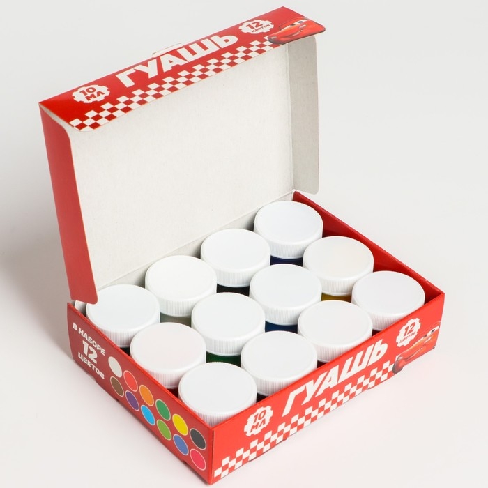 Гуашь 12 цветов по 10 мл, Тачки Гуашь 12 цветов по 10 мл, Тачки