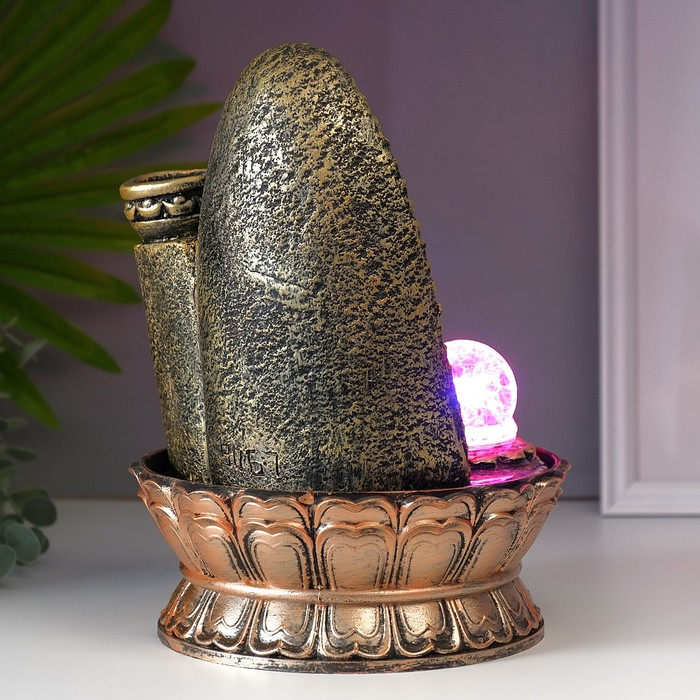 Фонтан настольный от сети, подсветка Фонтан настольный от сети, подсветка "Хотей в арке с водопадом" 28,5х20х20 см