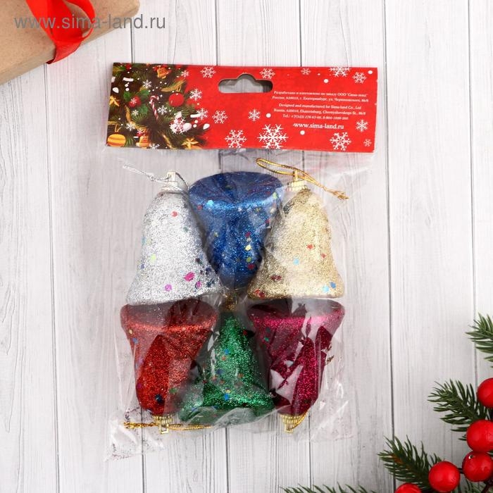 Украшение ёлочное Украшение ёлочное "Колокольчик в блёстках" (набор 6 шт) 4,5х5,5 см, микс