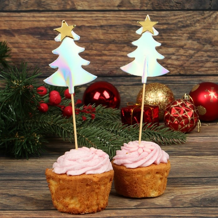 Шпажки «Ёлочка со звездой», набор 5 шт., цвет перламутровый Шпажки «Ёлочка со звездой», набор 5 шт., цвет перламутровый