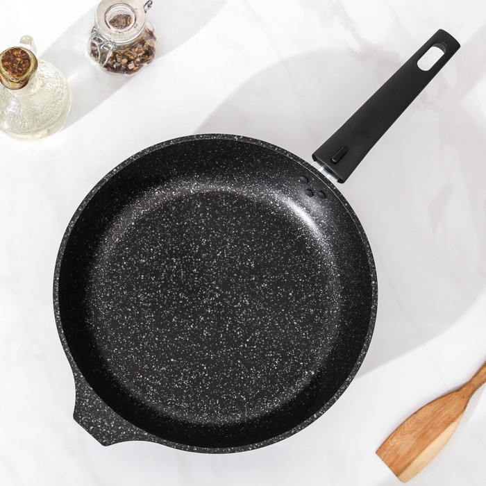 Сковорода, d=26 см, съёмная ручка, стеклянная крышка, антипригарное покрытие, цвет тёмный мрамор Сковорода, d=26 см, съёмная ручка, стеклянная крышка, антипригарное покрытие, цвет тёмный мрамор