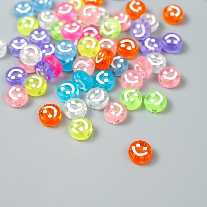 Бусины для творчества пластик "Белый смайлик на цветном" набор 20 гр 0,5х1х1 см