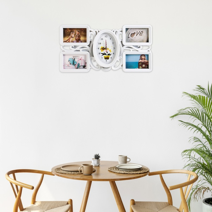 Часы настенные интерьерные, фоторамка - коллаж Часы настенные интерьерные, фоторамка - коллаж "Цветок", бесшумные, 52 х 26 см, d-11 х 17 см