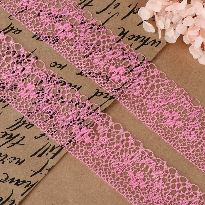 Кружево капроновое, 35 мм &times; 10 &plusmn; 1 м, цвет розовый