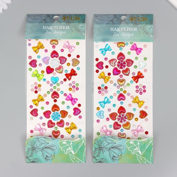 Наклейка пластик стразы Наклейка пластик стразы "Розочки и бантики" МИКС 25х10 см