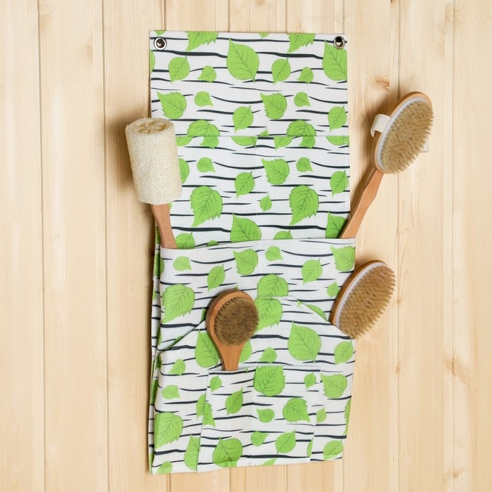 Настенный подвесной органайзер на люверсах 8 отделений, принт березка, 62х30 см, войлок Настенный подвесной органайзер на люверсах 8 отделений, принт березка, 62х30 см, войлок