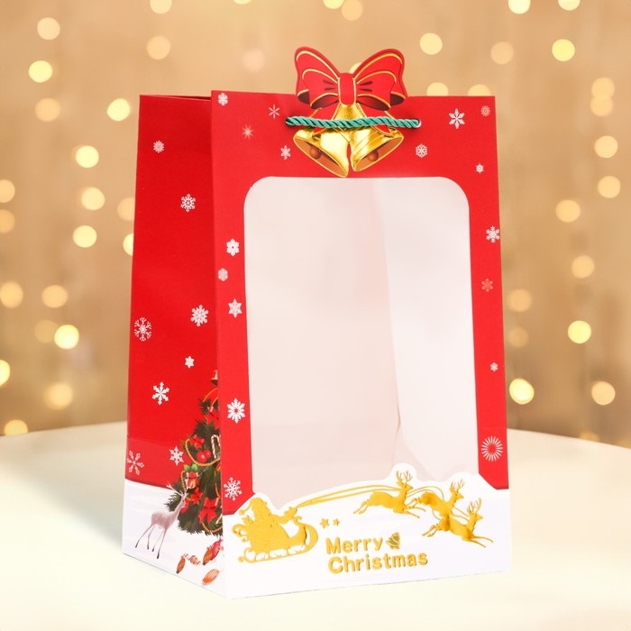 Пакет подарочный новогодний с окном Пакет подарочный новогодний с окном "Рождественский звон", тиснение, 30 х 20 х 16 см.