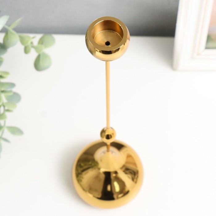 Подсвечник металл на 1 свечу "Капля воды - низ" золото 8,5х8,5х31 см