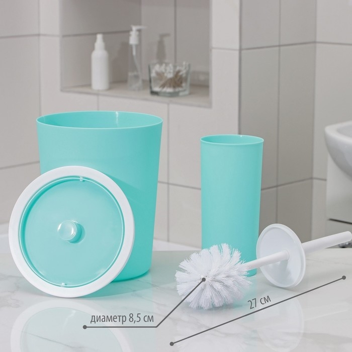 Набор аксессуаров для ванной комнаты &laquo;Лайт&raquo;, 6 предметов (мыльница, дозатор, 2 стакана, ёршик, ведро), цвет бирюзовый