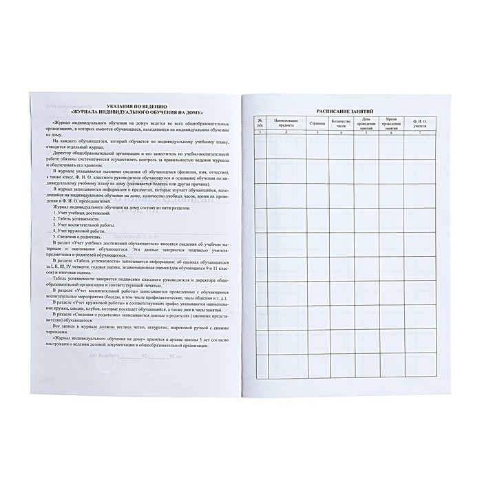 Журнал индивидуального обучения на дому А4, 24 листа, обложка мелованный картон 190 г/м&sup2;, блок офсетная бумага 65 г/м&sup2;
