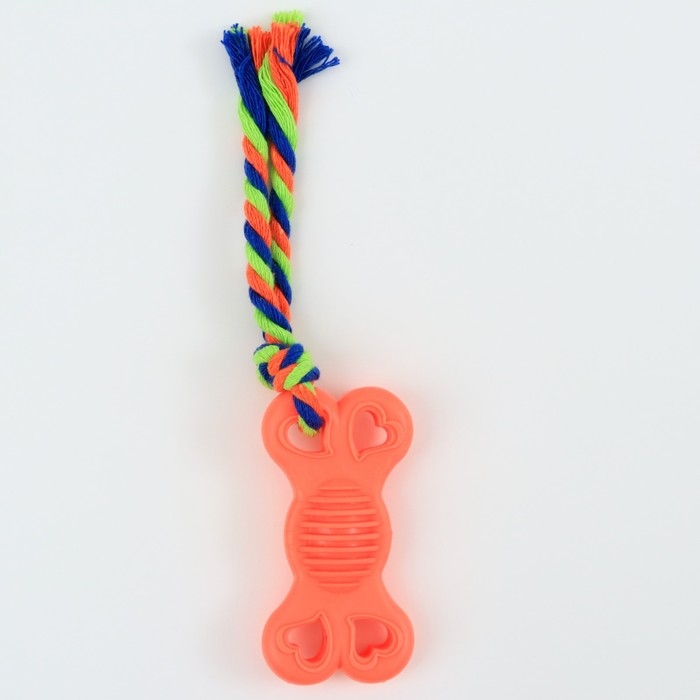 Игрушка жевательная с канатом "Косточка на привязи", 9,5 см, розовая