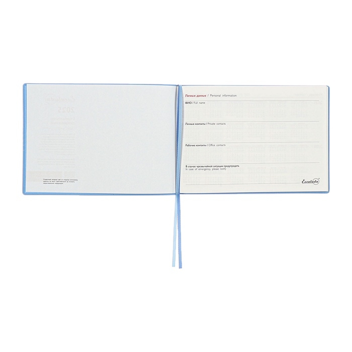 Еженедельник датированный 2025 года, 181х127 мм, 64 листа ESCALADA, мягкая обложка из искусственной кожи, блинтовое тиснение, кремовый блок 70 г/м&sup2;, голубой