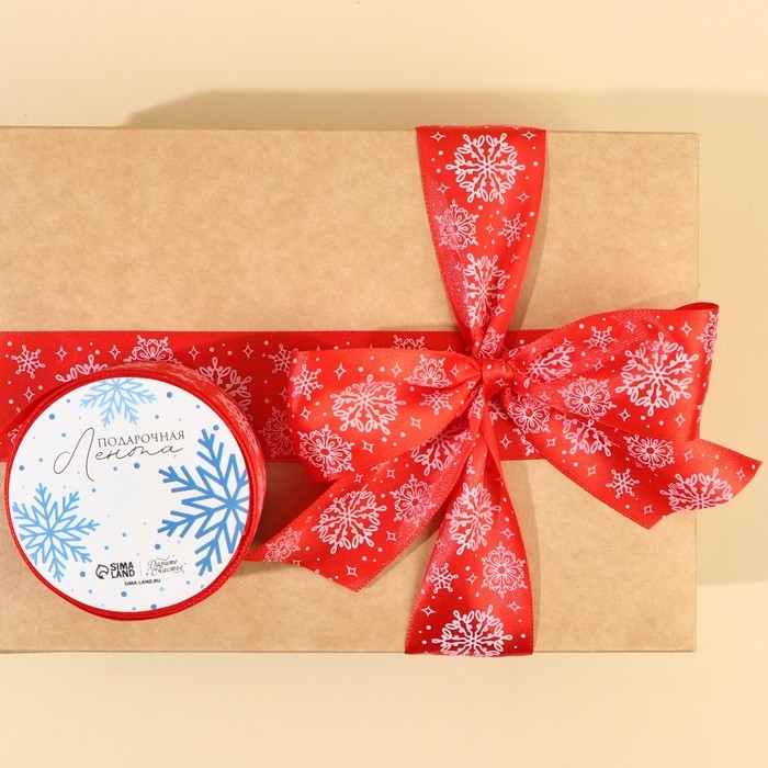 Лента атласная &laquo;Снежинки&raquo;, красная, 4 см х 5 метров