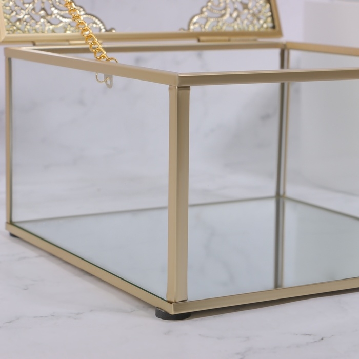 Органайзер для хранения &laquo;GREAT&raquo;, с крышкой, стеклянный, с зеркальным дном, 1 секция, 15 &times; 15 &times; 8,5 см, цвет прозрачный/медный