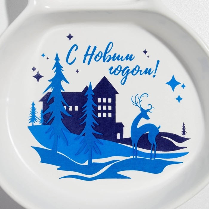 Новый год. Менажница керамическая «С Новым годом!», 14 х 20 х 3 см, цвет белый Новый год. Менажница керамическая «С Новым годом!», 14 х 20 х 3 см, цвет белый