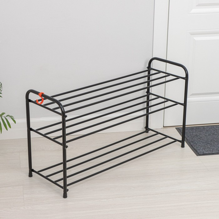 Подставка для обуви, 3 яруса, 87×30×48 см, цвет чёрный Подставка для обуви, 3 яруса, 87×30×48 см, цвет чёрный