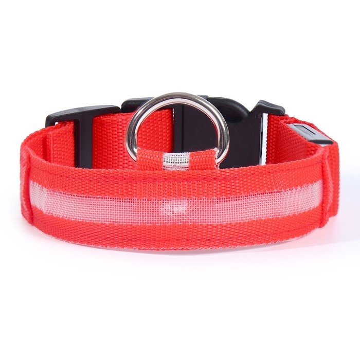 Ошейник с подсветкой размер S, ОШ 35-43 х 2,5 см, 3 режима свечения красный Ошейник с подсветкой размер S, ОШ 35-43 х 2,5 см, 3 режима свечения красный