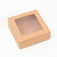 Коробка складная, крышка-дно, с окном, крафтовая, 13 х 13 х 5 см