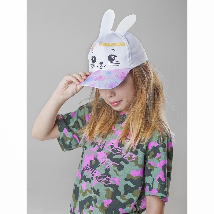 Кепка детская для девочки &laquo;Заюшка&raquo;, с ушками, цвет белый, р-р 52-54, 5-7 лет