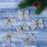 Ёлочные игрушки 12 шт. &laquo;Зимнее волшебство. Бантик - блеск&raquo; пластик, 4,5х5,5 см, серебро