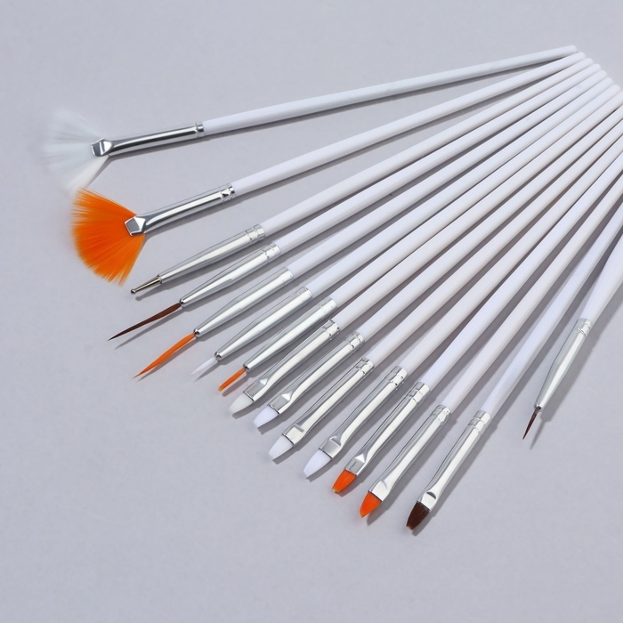 Набор кистей для наращивания и дизайна ногтей, 15 шт, цвет белый Набор кистей для наращивания и дизайна ногтей, 15 шт, цвет белый