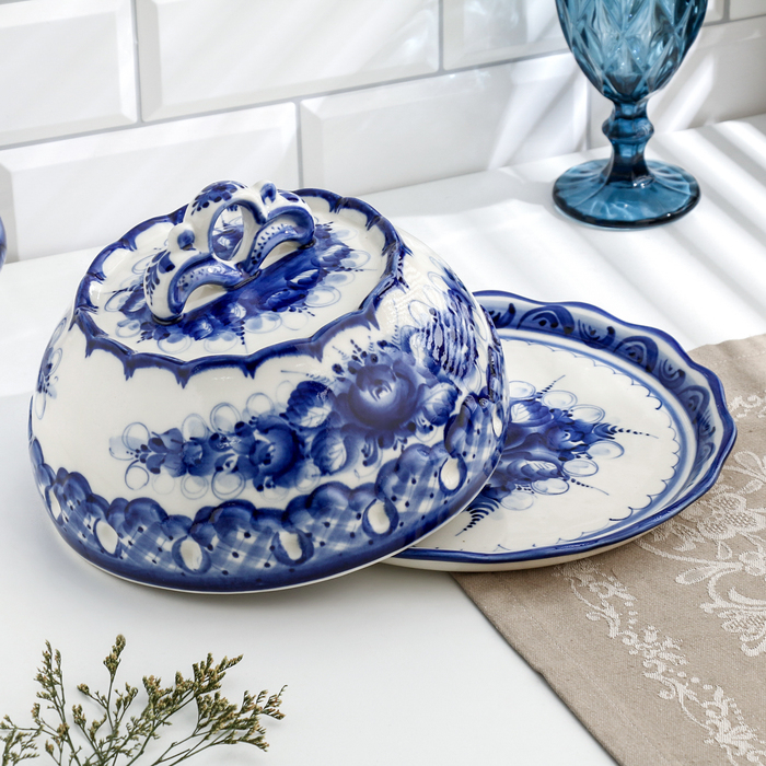 Блинница, гжель, фарфор, 13х25 см