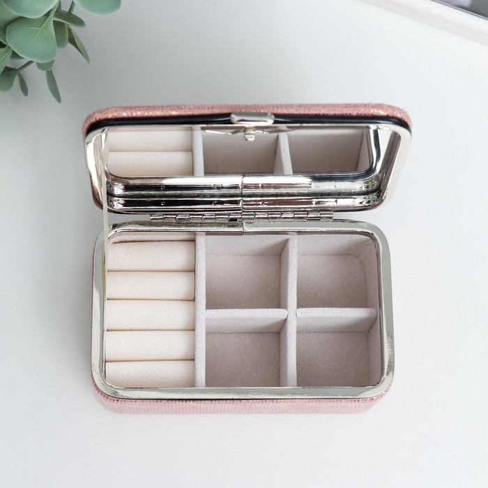 Шкатулка кожзам для украшений Шкатулка кожзам для украшений "Мелкие квадратики. Розовый" 6х7х12 см