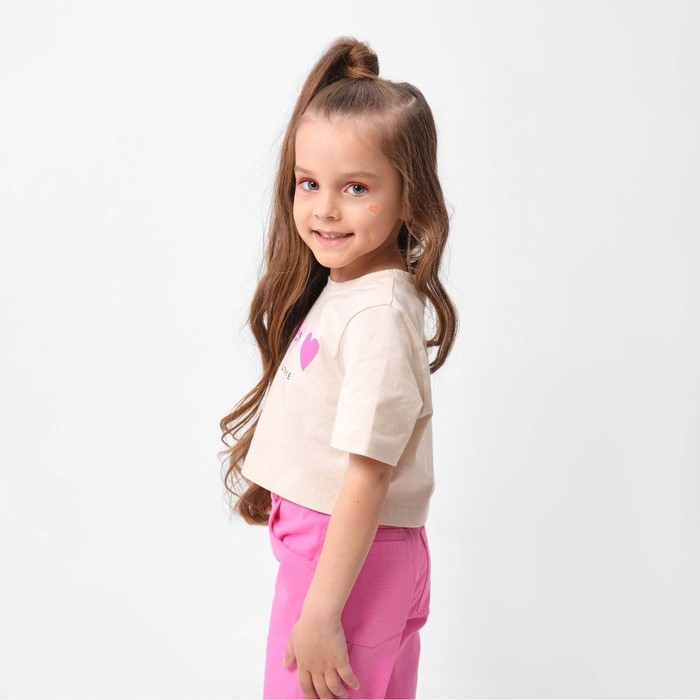 Футболка детская укороченная KAFTAN "Сердечки", р. 28 (86-92 см), бежевый