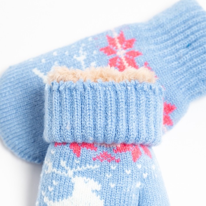 Новый год. Варежки детские, цвет голубой, размер 14 (4-6 лет) Новый год. Варежки детские, цвет голубой, размер 14 (4-6 лет)