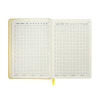 Ежедневник недатированный A5, 140л, клетка, кожзам, на резинке, черный срез, Желтый