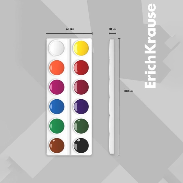 Акварель 12 цветов, ErichKrause, в мягком пластике, без кисти, экономичная упаковка, пакет с европодвесом