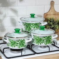 Набор эмалированных кастрюль &laquo;Монстера 5-1- Экстра&raquo;, 3 предмета: 1,5 л, 2,3 л, 5 л, индукция