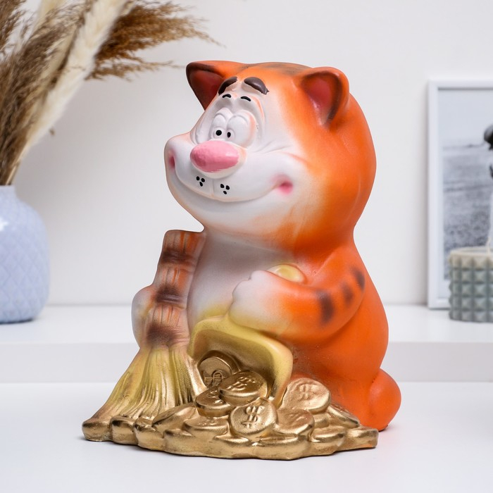 Копилка Копилка "Кот с метлой" рыжий, 24х20х28см