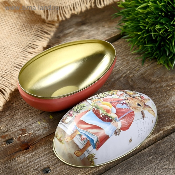 Шкатулка металл яйцо Шкатулка металл яйцо "Зайка-хозяйка с корзинкой яиц" 11х6,5х7 см